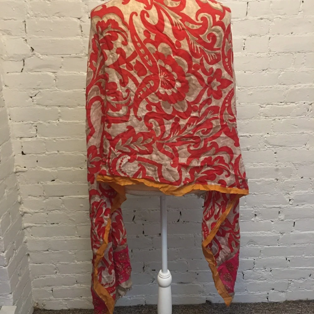 Kinross Cashmere cashmere & silk wrap scarf red print